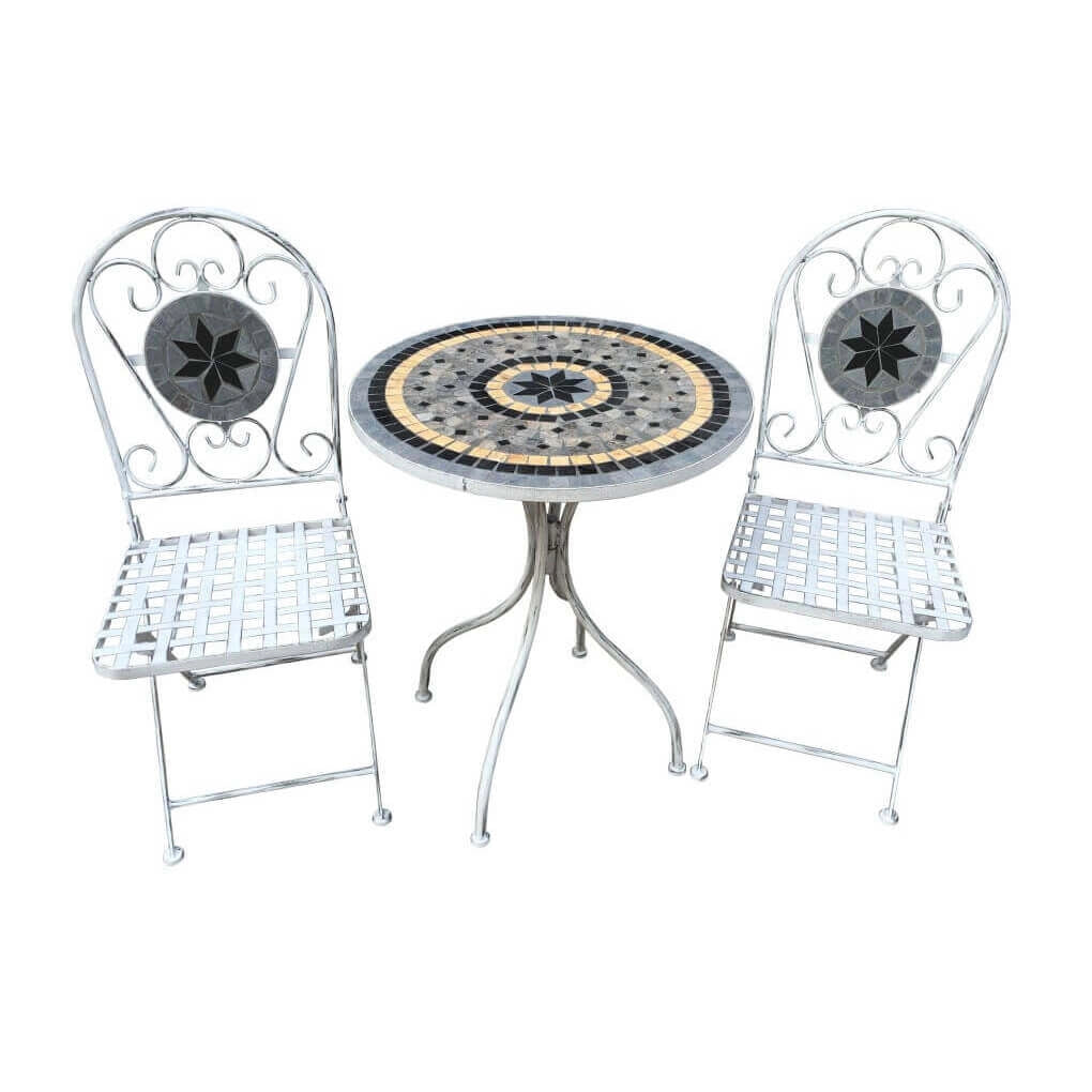 SET BISTROT ALISON STRUTTURA IN ACCIAIO IN COLORE BIANCO ANTICO E MARMO