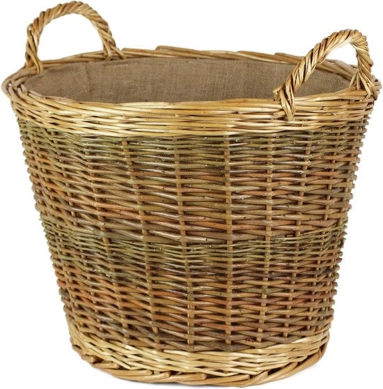 Manghi in rami di paglia rotondi naturali - con rivestimento in tessuto Hessiano - per stoccaggio legna da fuoco - 42 cm