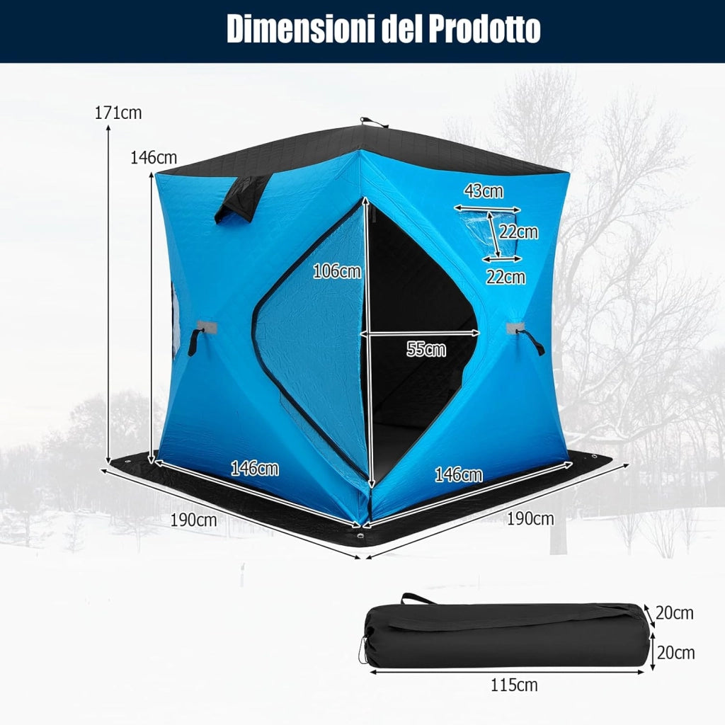 Tenda da Pesca sul Ghiaccio, Capanna di Ghiaccio in Tessuto Oxford con Finestre, Protezione Termica, Antivento e Impermeabile, per Pesca Invernale, per 2 Persone