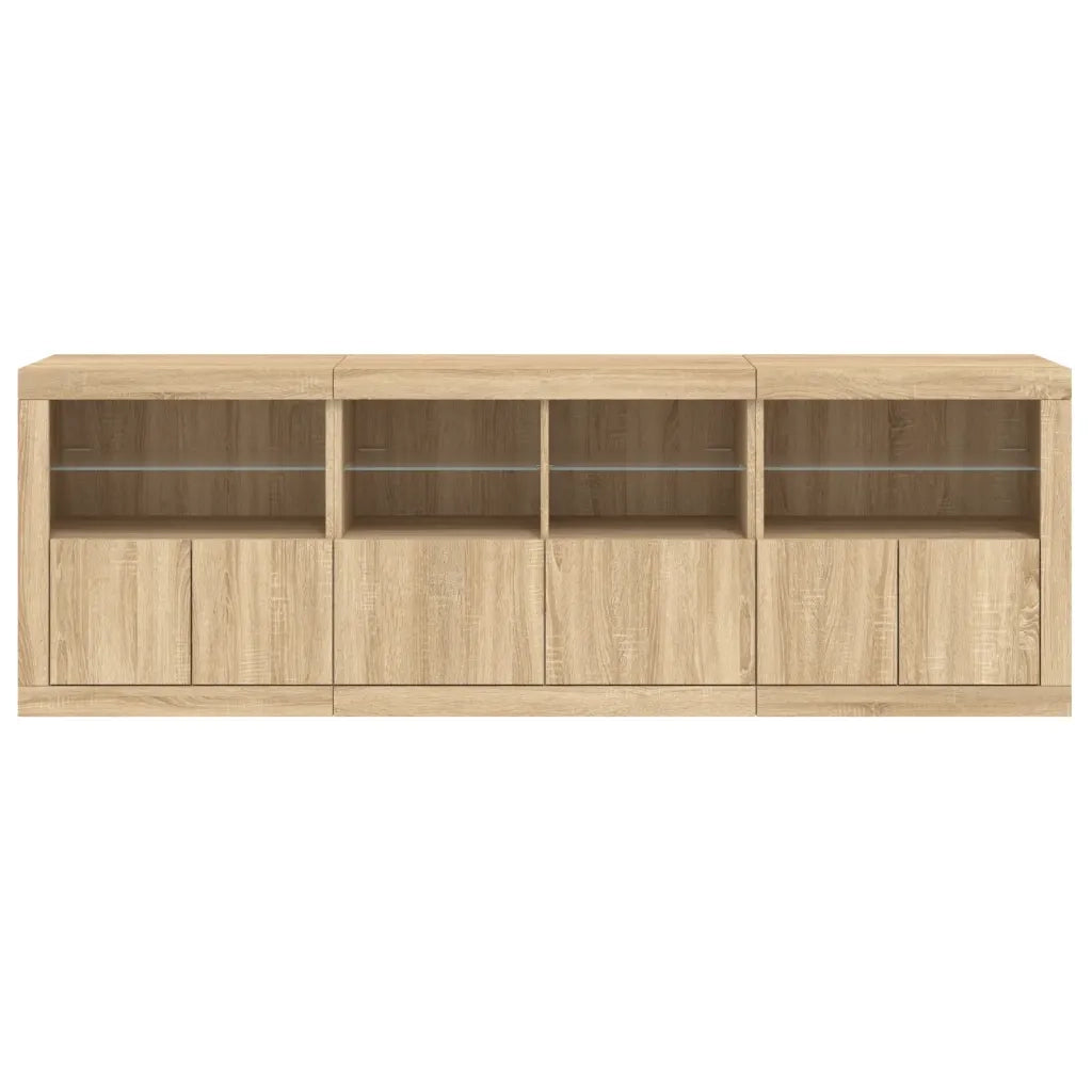 Credenza con Luci LED-Buffet-Armadio da cucina Rovere Sonoma 202x37x67 cm