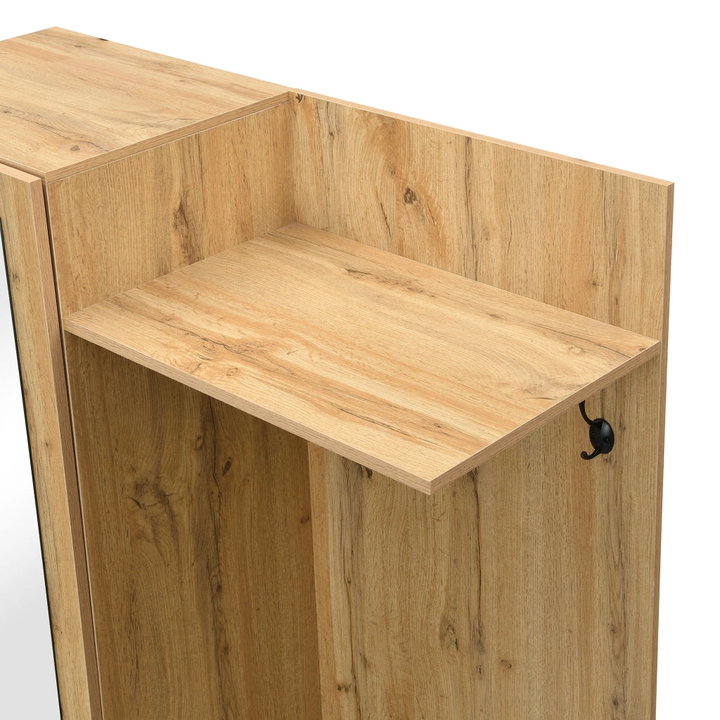 OKWISH Mobile da ingresso con 5 Ganci, Specchio, Panca e 2 Scarpiere, Ripiani Regolabili, 98.5 x 38 x 191 cm
