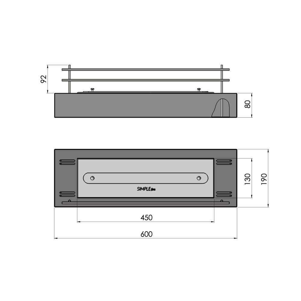 Bruciatore a bioetanolo inserto da appoggio nero opaco in inox 60cm con vetri