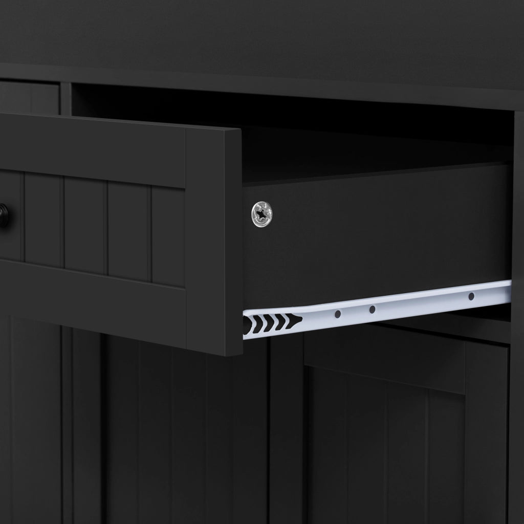 Isola da cucina mobile estraibile - Zephmum - Lavorazione in legno, piano di lavoro, cassetti, nero e naturale