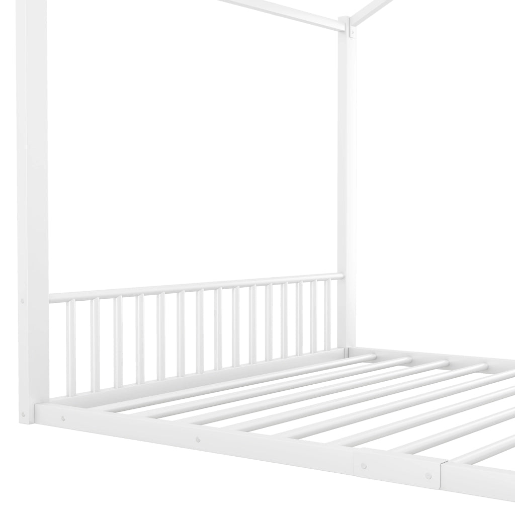 Letto per Bambini Letto Matrimoniale 140×200 cm con Struttura a Casetta; senza Materasso; in Metallo; Bianco