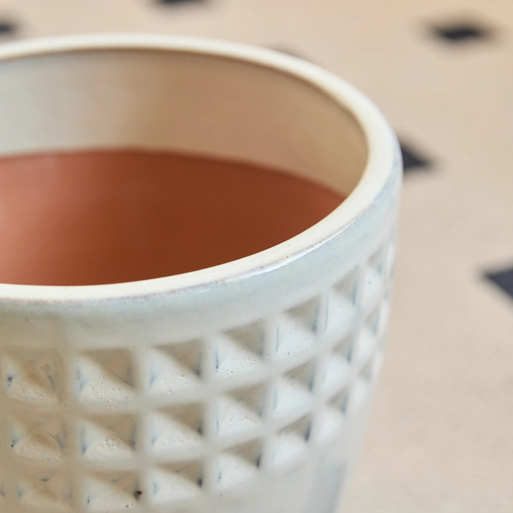 Fioriera a più livelli set di 3 vasi in ceramica con rilievo a nido d'ape per interno e balcone bianco crema