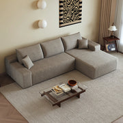 Divano angolare modulare con chaise longue e schiuma elastica in velluto a coste rigato camel