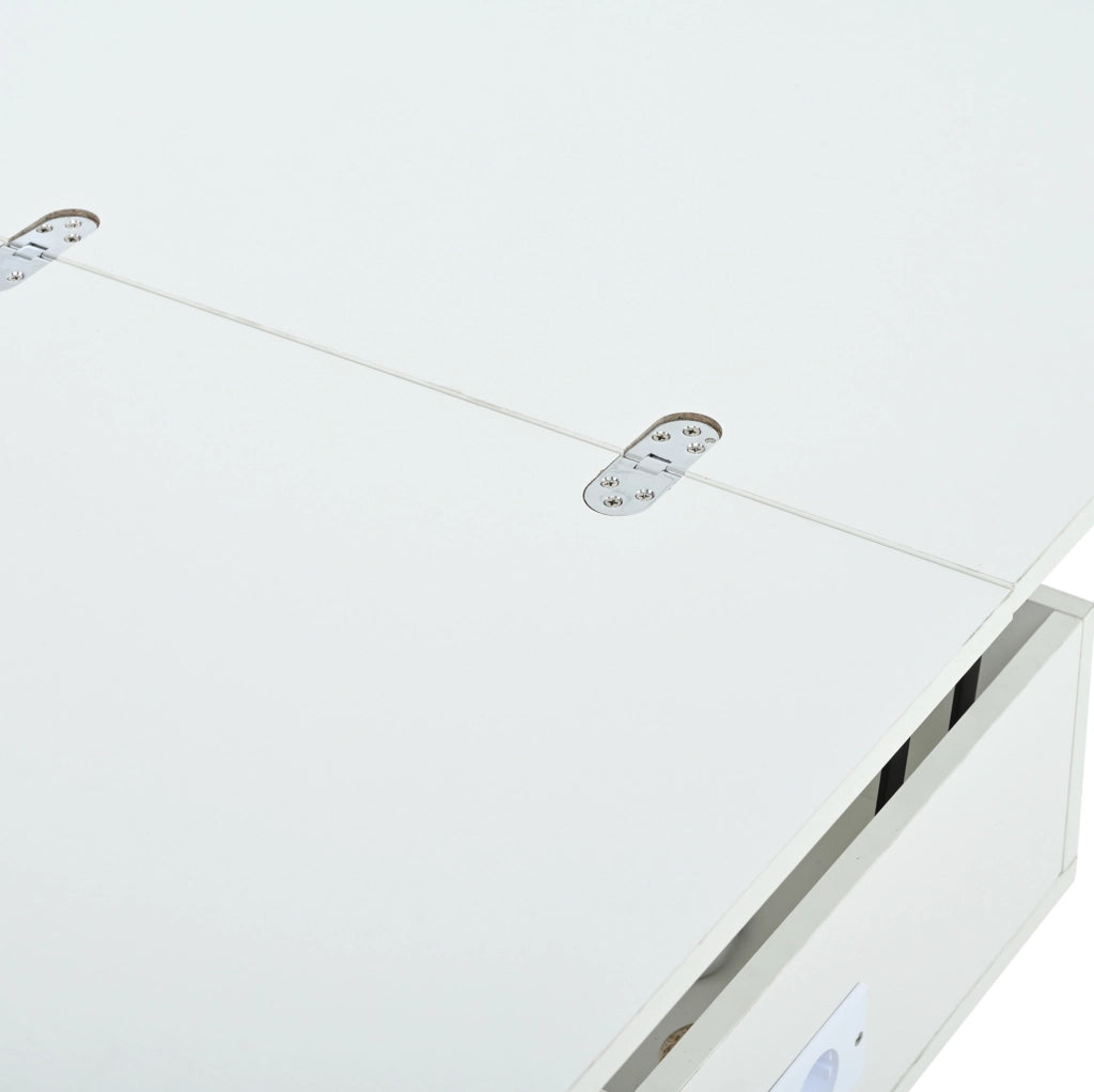 Tavolino da salotto sollevabile con contenitore e presa USB; 100 x 50 x 51;5 cm; bianco