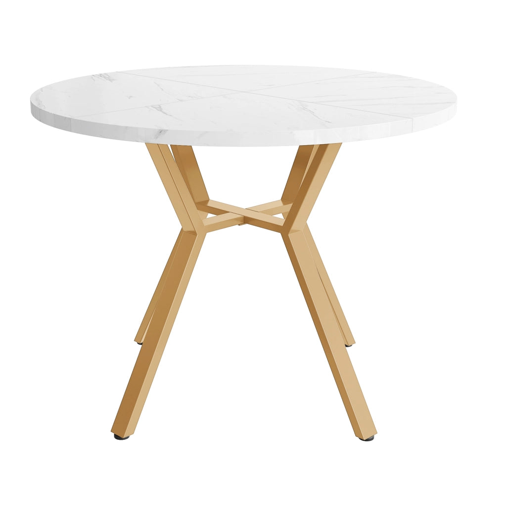 Tavolo da pranzo rotondo; effetto marmo MDF e acciaio; nero e oro