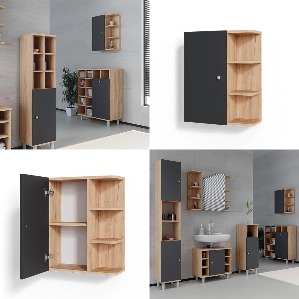 Mobile bagno Fynn, Antracite, 47.2 x 59.2 cm, per montaggio a parete con ripiani aperti