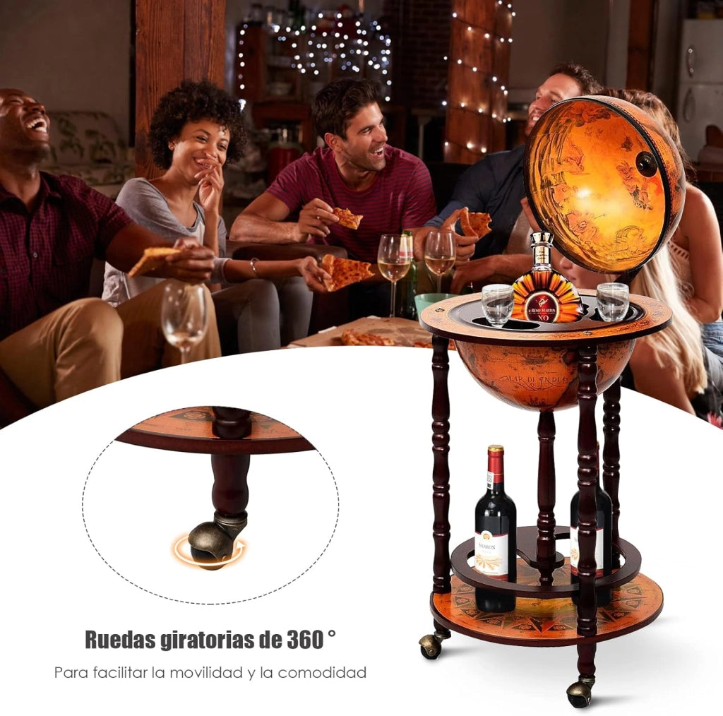 Mappamondo Bar, Legno, Marrone, ca. 45x45x88cm(LxBxH)
