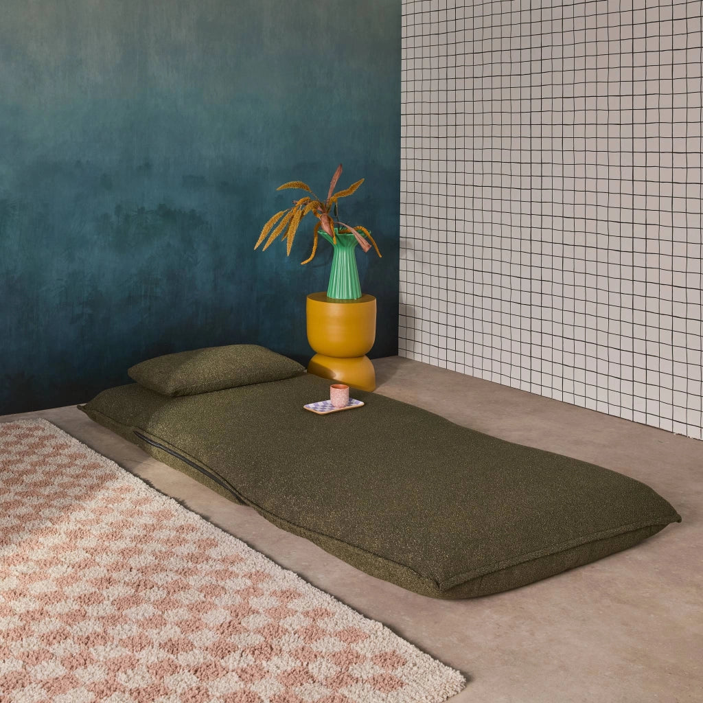 Poltrona letto trasformabile 1 posto bouclé testurizzato, verde kaki