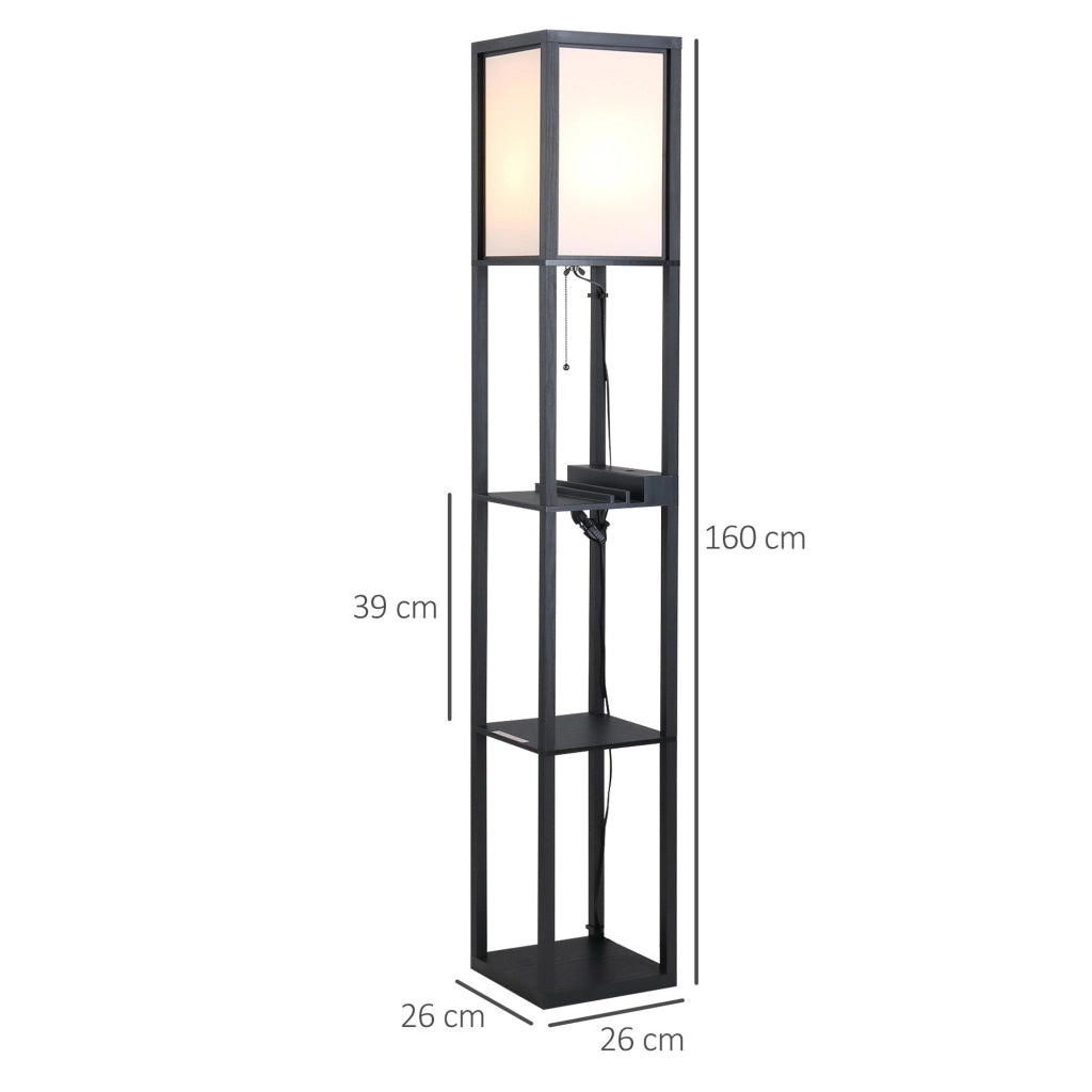 EasyComfort Lampada da Terra Moderna, Lampadina Illuminazione Interna Salvaspazio con Ripiani da Soggiorno Cotone, MDF 26 x 26 x 160 cm Nero e Bianco