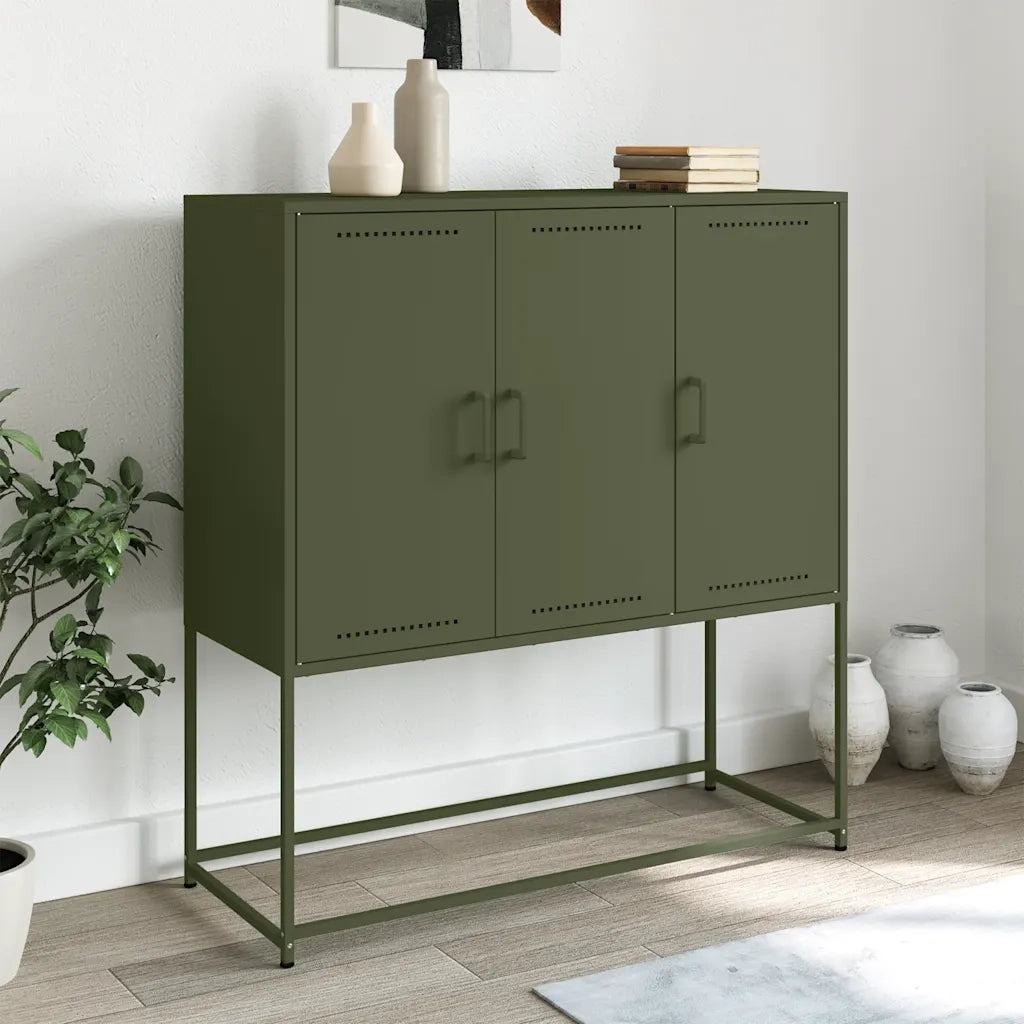 Credenza | Madia | Buffet da pranzo | Armadio da pranzo Verde Oliva 100,5x39x107 cm in Acciaio