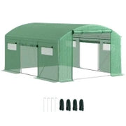 Tunnel di Coltivazione 4x3x2 m con 6 Finestre 3 Porte Avvolgibili Copertura in PE e Struttura in Acciaio Zincato Verde