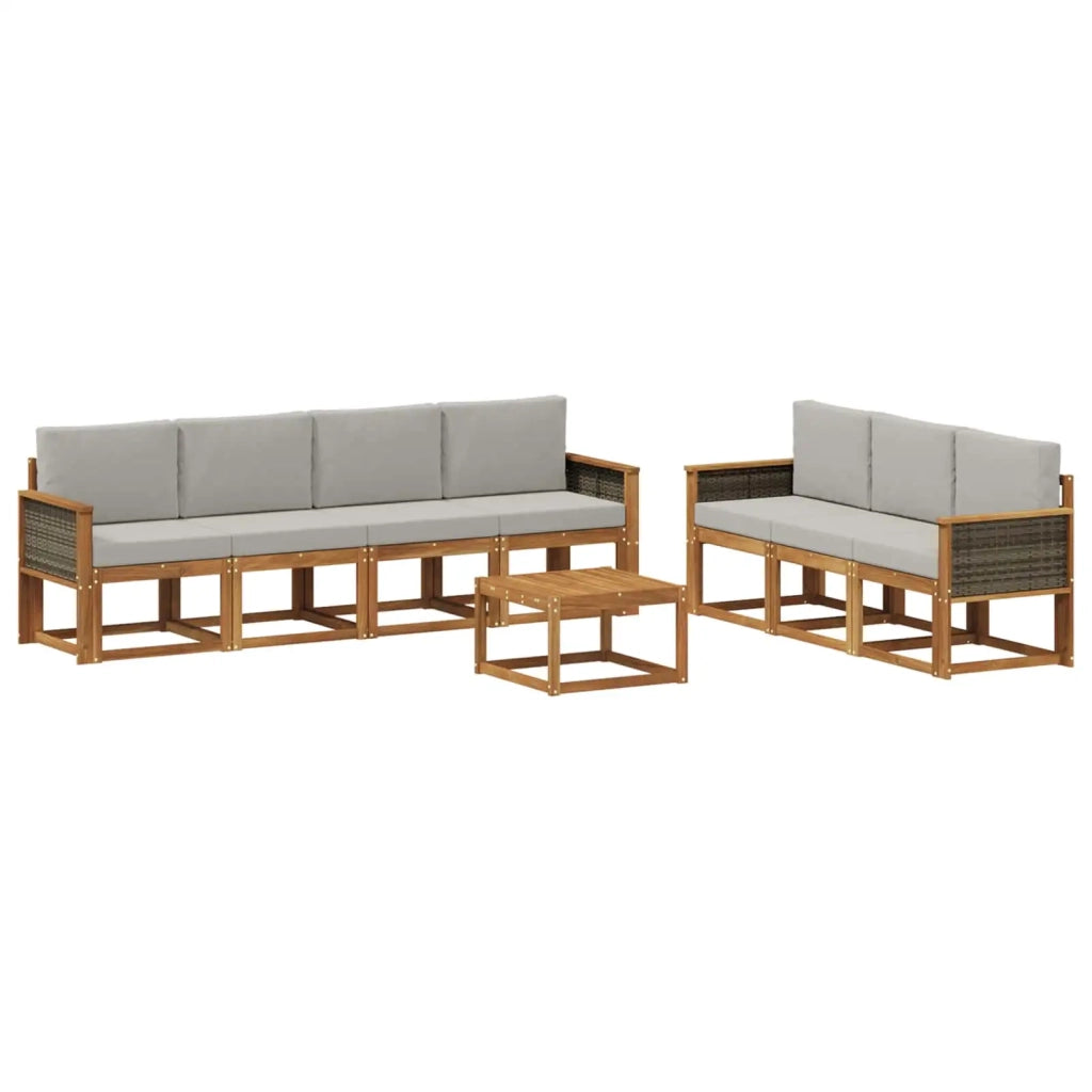 Set di divani da esterno 7 pz Naturale e Grigio Chiaro 3385047