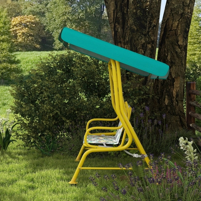 Dondolo per bambini 1-2 posti verde con tettuccio regolabile