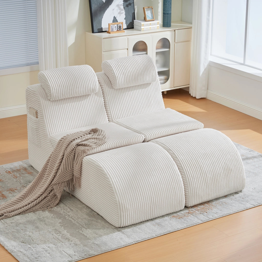 POLTRONA Singola 160x66x90 cm in Corduroy Beige