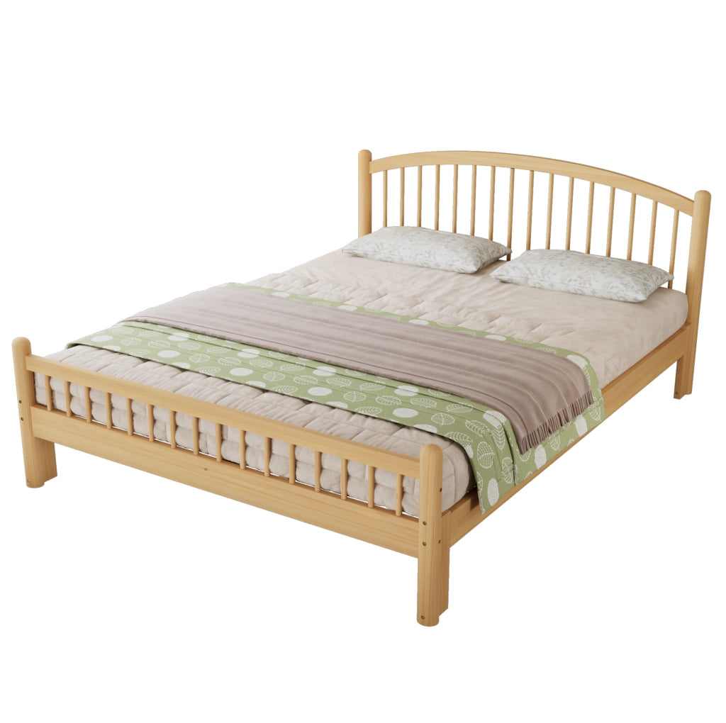 Letto in legno 140x200 cm con testiera e pediera a griglia; colore naturale e beige