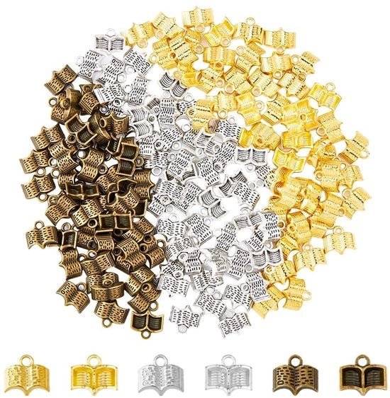 Charms per Borsa 150 - Legering - Tema Scuola - Charms 3D Bibbia - Charms Antichi Oro/Argento - Dimensioni 14mm x 12mm - Accessori per Gioielli