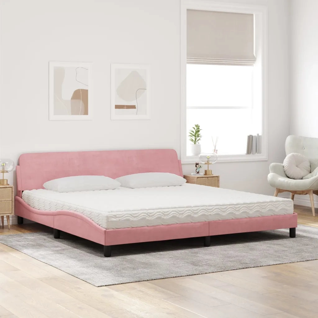 Letto con Materasso Dover Rosa 200x200 cm in Velluto