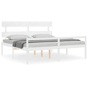 Letto matrimoniale | Letto per adulti | Letto per Anziani con Testiera Bianco Super King Legno Massello