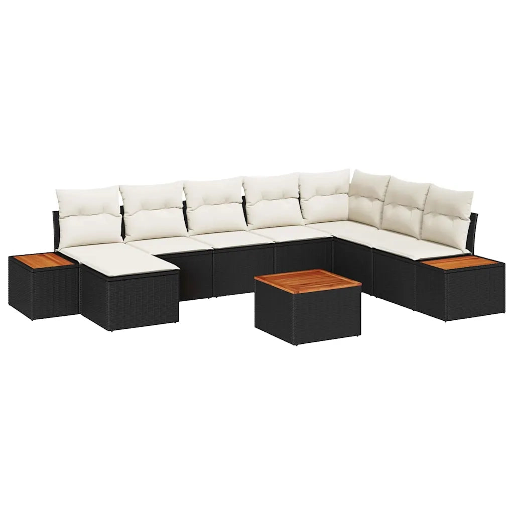 Set Divano da Giardino con cuscino 9 pcs Nero Poly Rattan 3348148