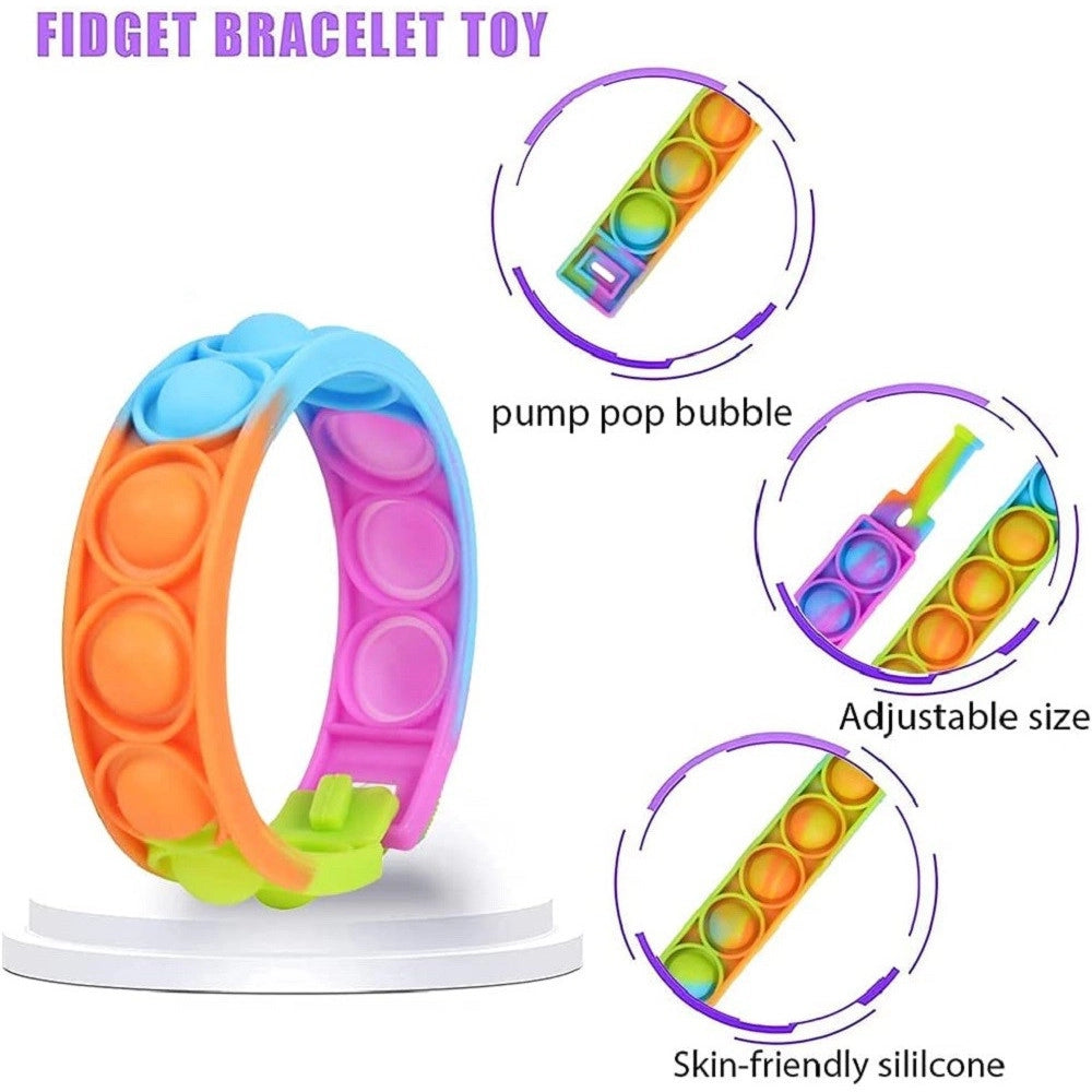 Trade Shop - 6 Braccialetti Antistress Arcobaleno Bolle Aria In Silicone Gioco Bambini Adulti -