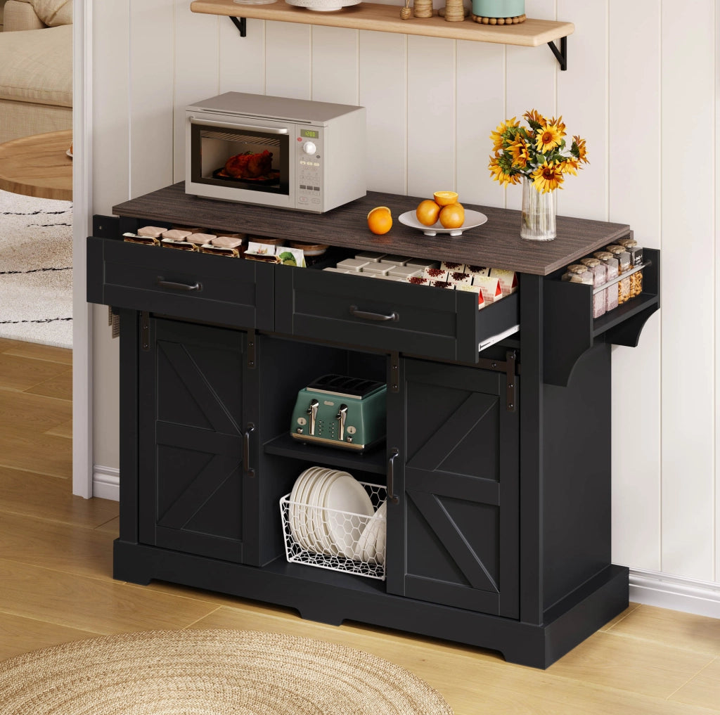 Carrello da cucina 120x45(70)x91 cm con piano ribaltabile; ruote; MDF nero