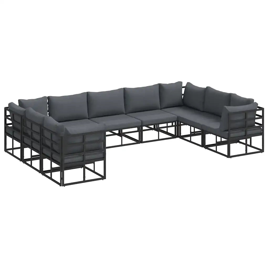 Set Divano da Giardino con cuscino 9 pcs Nero Alluminio