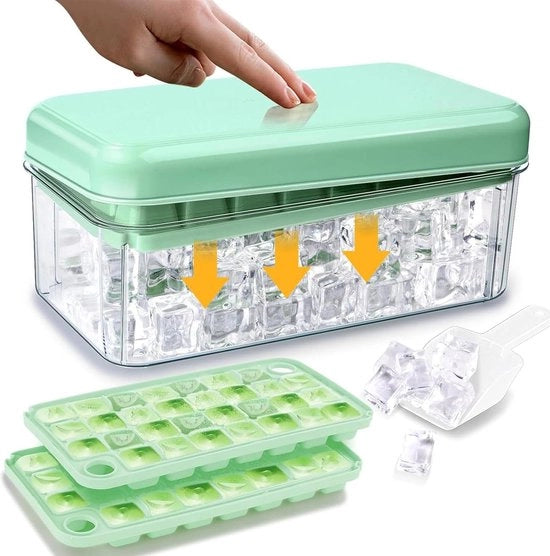 Scatola per Cubetti di Ghiaccio con Coperchio e Sostegno - Cubetti di Ghiaccio Quadrati Grandi per Cocktail e Whisky - 30 Compartimenti - Set da 2