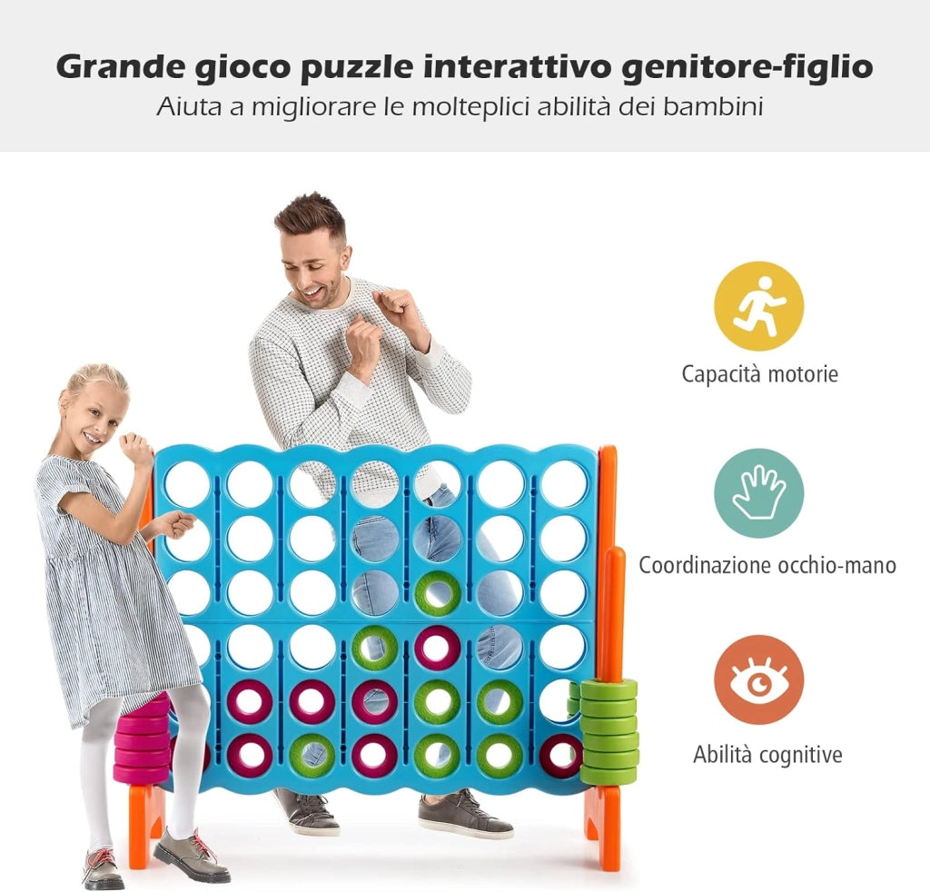 Forza 4 Gigante per Bambini e Adulti, Set di Forza 4 da Interno ed Esterno, Gioco per Feste e Vacanze, 120 x 42 x 104 cm, Azzurro+Arancione
