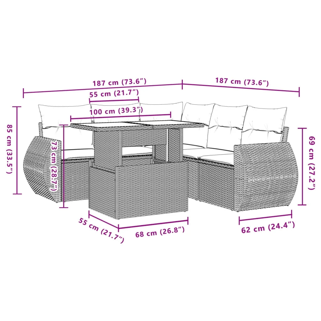 vidaXL Set Divano da Giardino 6 pz con Cuscini Beige in Polyrattan