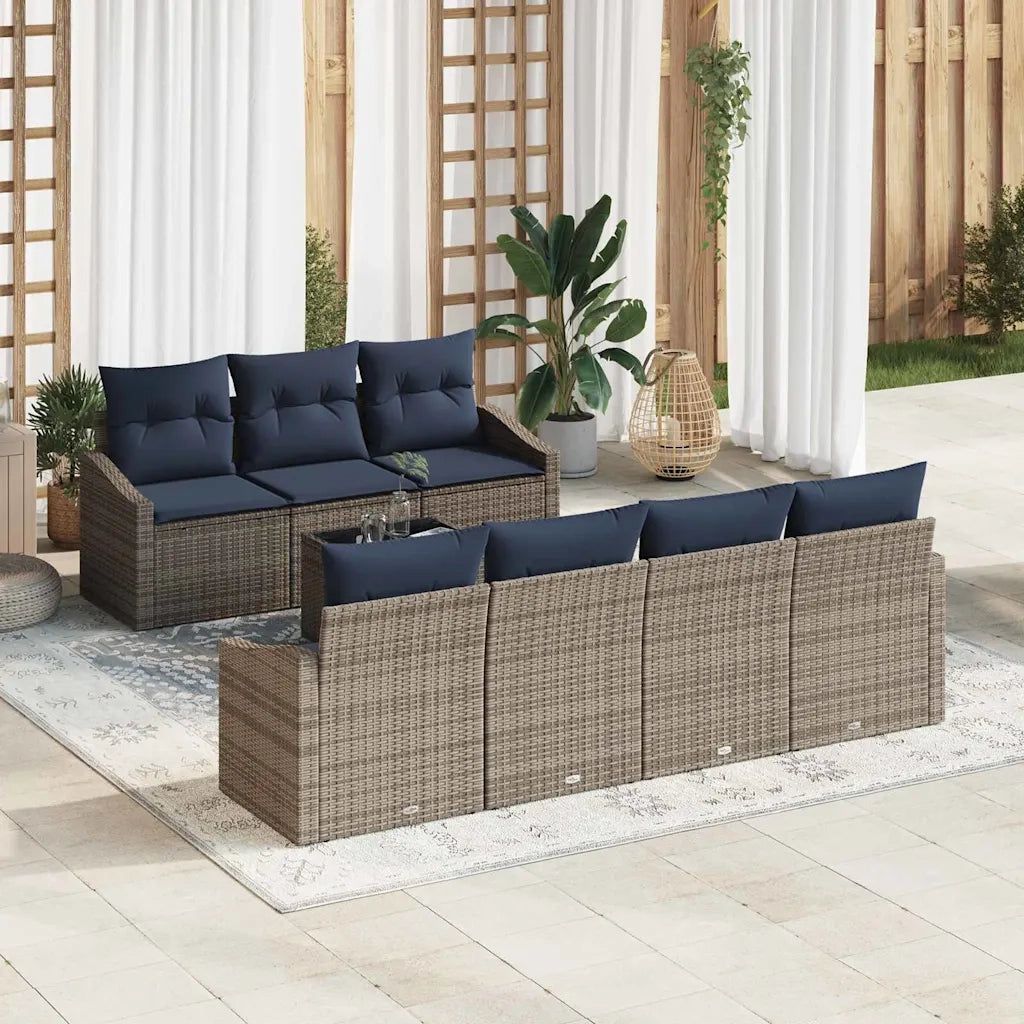 Set di divani con cuscino 8 pcs Grigio e Blu Navy polyrattan 3355304