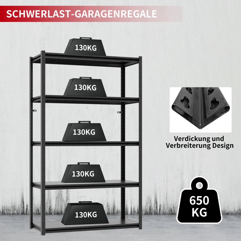 SCAFFALE H198x120x45,7 cm In Metallo Nero con Ripiani Regolabili