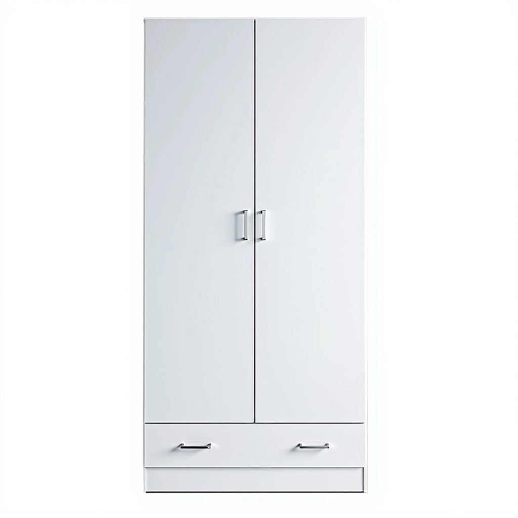 Armadio Design Moderno Con 2 Ante E 1 Cassetto Multiuso Salvaspazio Con Ripiani Interni E Vano Contenitore Per Camera Da Letto O Ingresso 79.4 X 35.7 X 170.4 Cm Bianco
