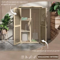 Armadio da Esterno Portaoggetti a 2 Ripiani con Picchetti, in Legno di Abete, 75x50x111/118 cm