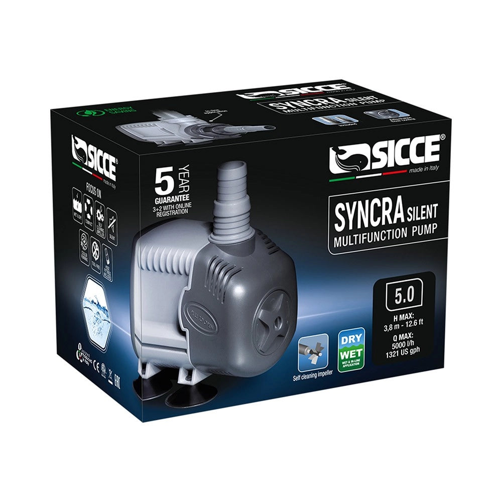 Sicce Syncra Silent Pompa con Portata Regolabile per Utilizzo Dentro/Fuori dall'acqua Modello: 5.0