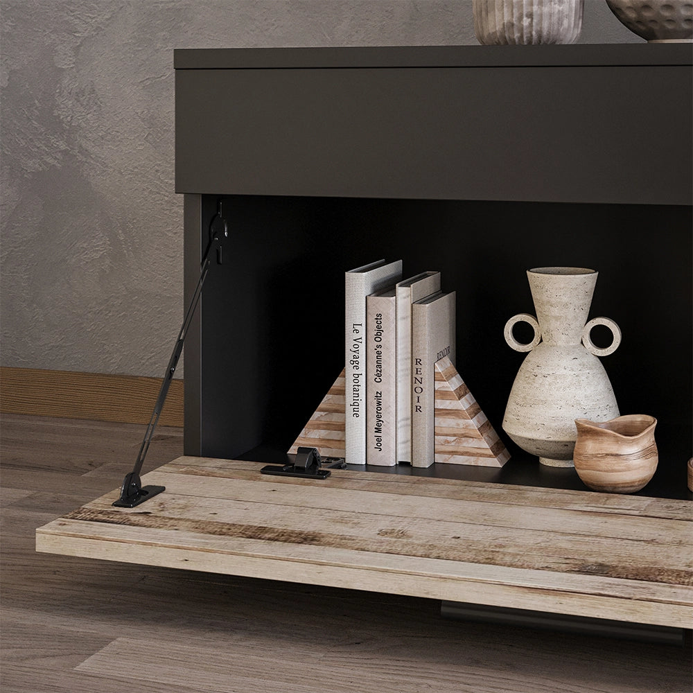 Mobile da soggiorno Berno Nero/Rovere sabbia 70.8 x 38.9 cm con porta a battente Vicco