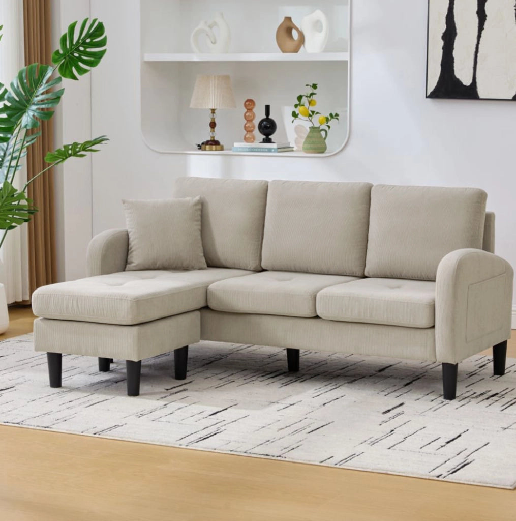 Divano angolare modulare a L con chaise longue 166 x 118 x 77 cm; tessuto corda marrone grigio