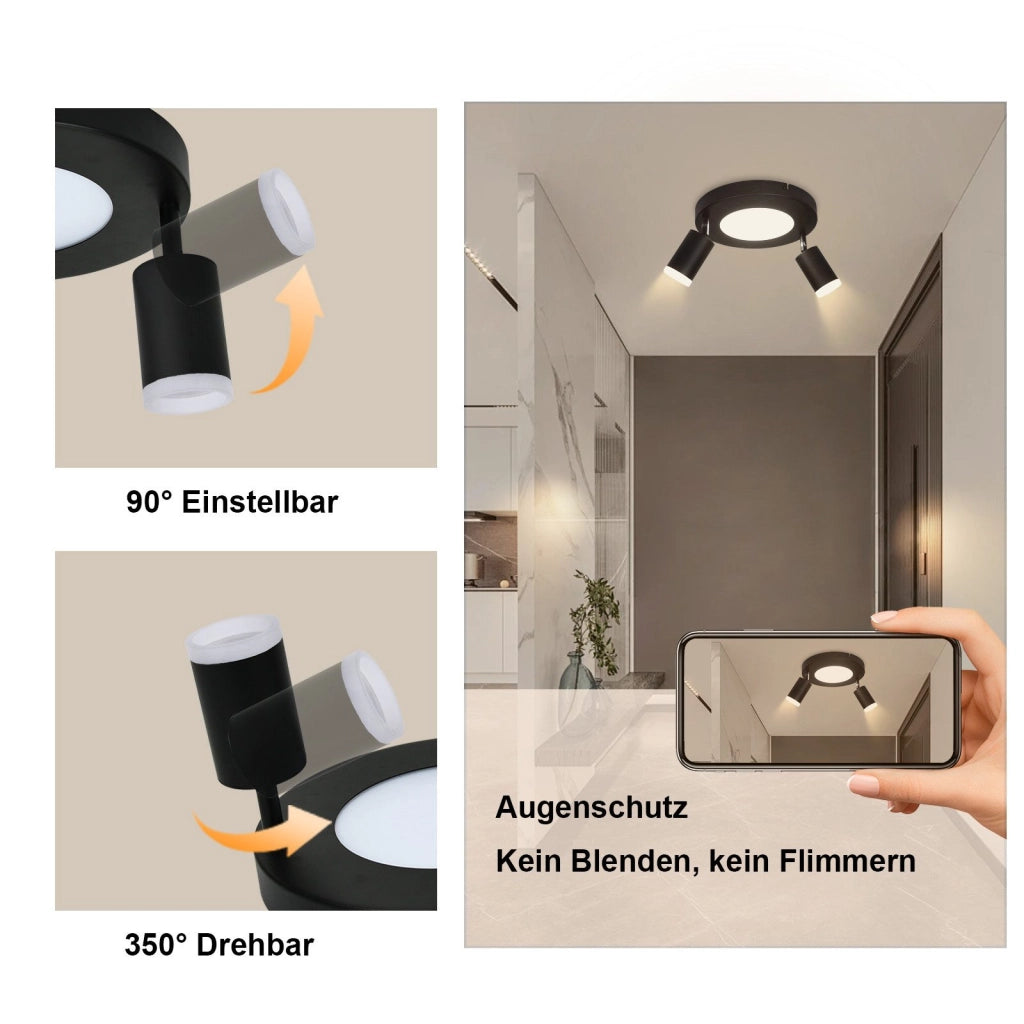 ZMH Faretto da soffitto 2 fiamme nero 3000K faretto da soffitto lampada da camera da letto per corridoio