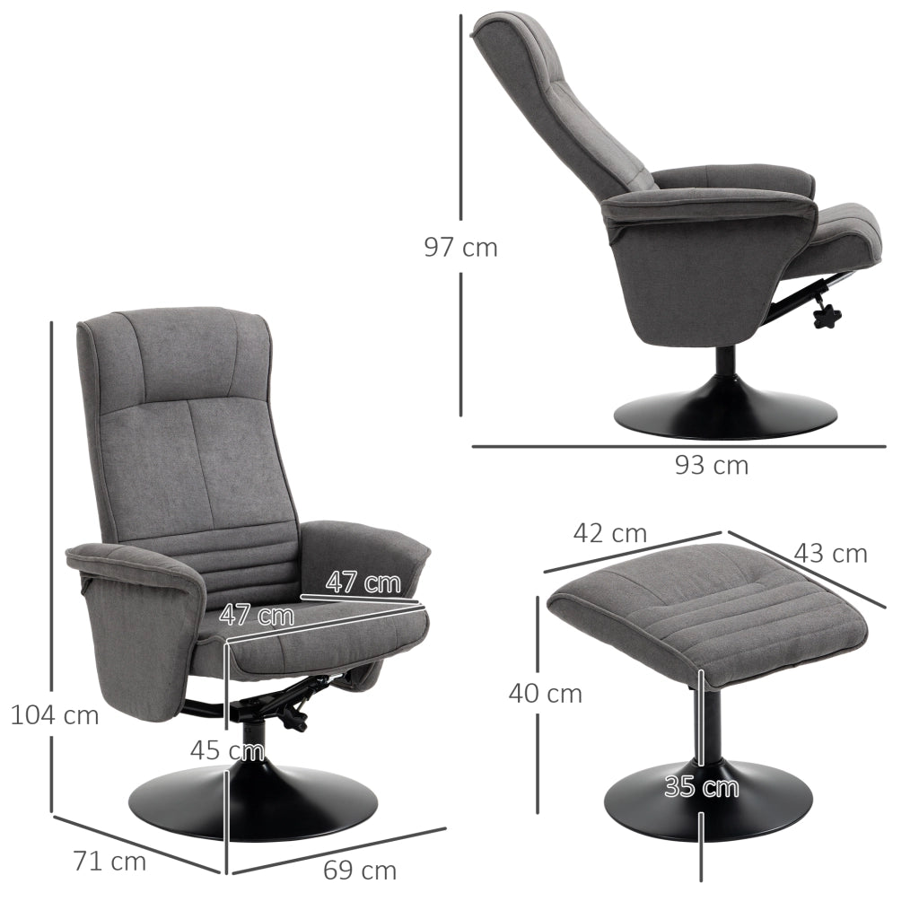 Poltrona Relax con Poggiapiedi e Schienale Regolabile ¨C Zephmum ¨C Grigio Scuro 69x71x104