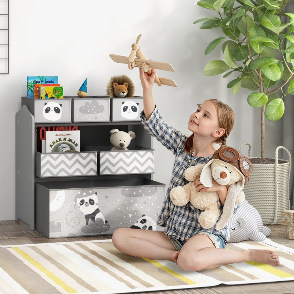 Libreria Portagiochi con 6 Contenitori in Tessuto ¨C zephmum ¨C Grigio 63x30x66cm