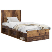 Letto singolo | Letto per adulti | Struttura del letto con stoccaggio e testata Legno antico