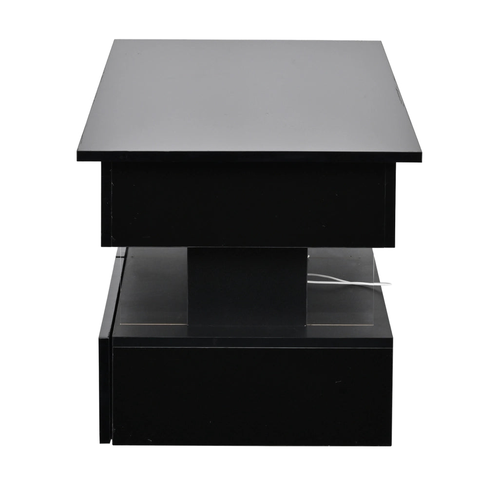Tavolino regolabile in altezza, lucido, con luci a LED, 2 cassetti, in MDF + acrilico, 100 x 50 x 46 cm, nero