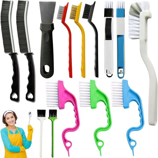 Set di 14 spazzole per aspirazione, strumento per pulire fessure e interstizi in cucine, bagni, angoli, vasche da bagno, porte, infissi e rubinetti.