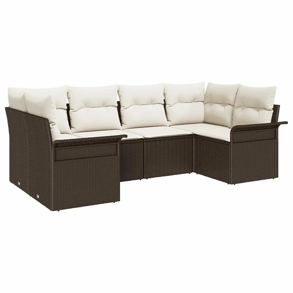 Set Divano da Giardino con cuscino 6 pcs Marrone polyrattan