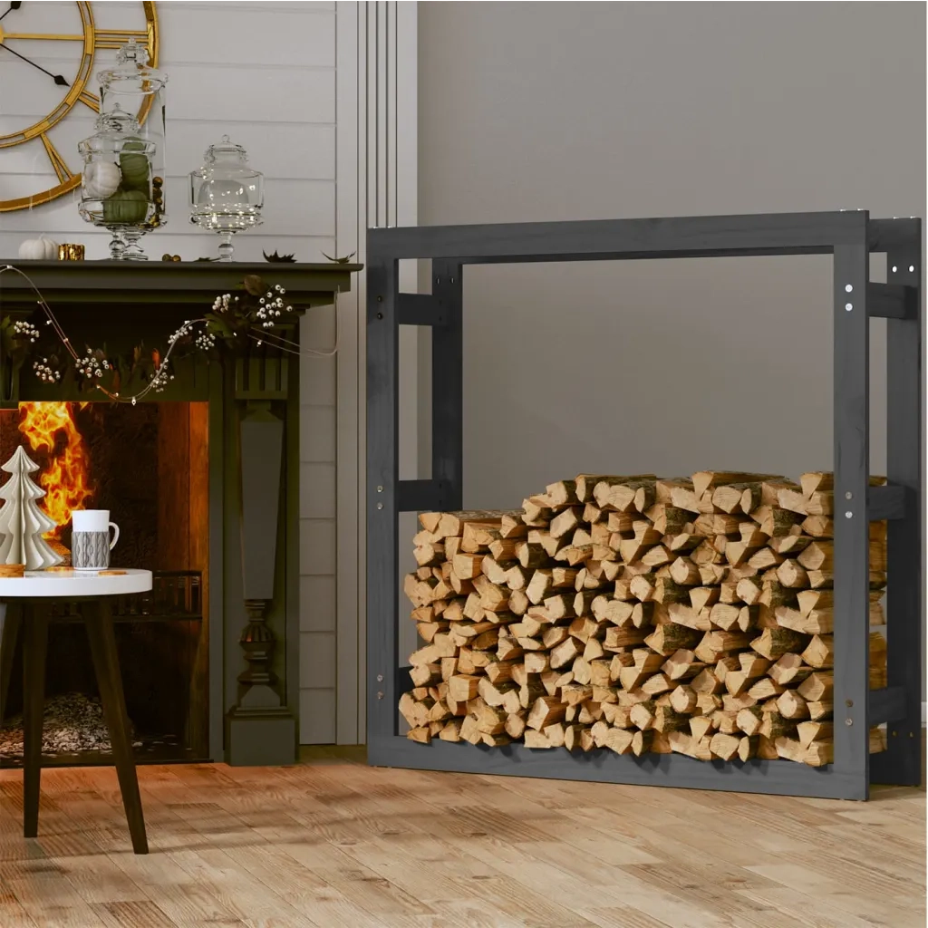 Portalegna Grigio 100x25x100 cm in Legno Massello di Pino cod mxl 64496
