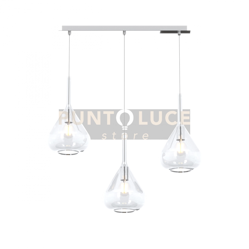SOSPENSIONE CROMO 3 LUCI RETTANGOLARE VETRI TRASPARENTE 1177CR-S3 R-TR