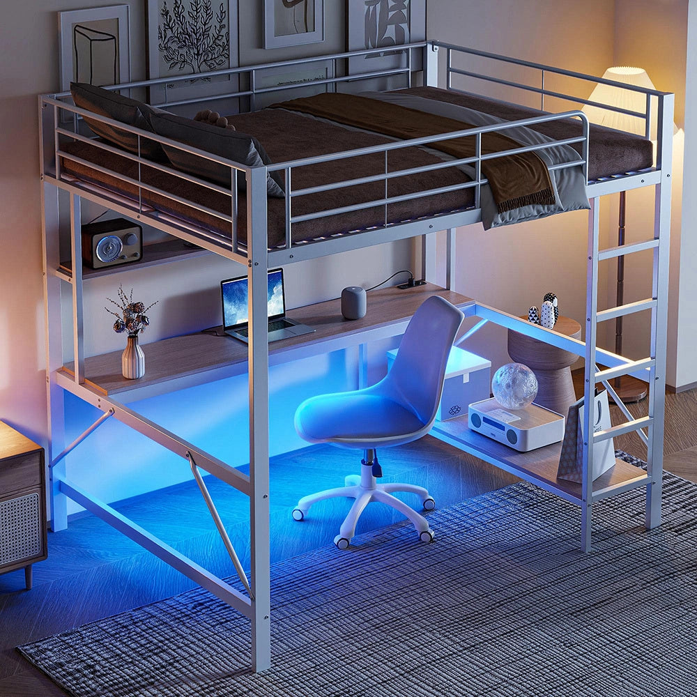 Letto mezzanino 140x200cm - Xylo - bianco, USB, luce controllabile