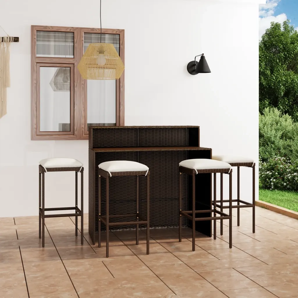 Set Bar da Giardino 3 pz | Set Salotto da Giardino con Cuscini Marrone